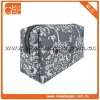 Small gray and white polyester flower pattern zipper waterproof makeup bag