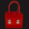 Snowman pattern red tote with two PU handles