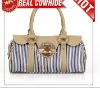 Stripe Canvas & Genuine Leather Handbag,Fashion Naval Designer