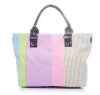 Stripe canvas  fashion tote bag with PU handle