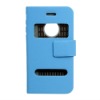 Stylish Portable Table Talk Slim PU Leather Flip Case for iPhone 4-Light Blue