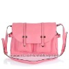 Stylish elegant messenger pink leather handbag