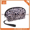 Stylish leisure small black wrist travel ziplock leopard makeup bag with mirror
