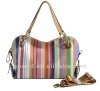 Summer hot! Multi stripe PU medium satchel bags fashion ladies handbags 2012