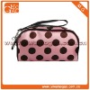 Sweet cute small round dots toiletry pink wrist lady's travel cosmetic pouch