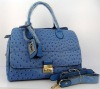 Top grade top quality lady handbag in blue color with metal brand name