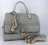 Top grade top quality lady handbag in grey color with metal brand name