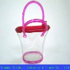 Transparent and Red handle pvc cosmetic bag for promotion