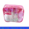 Transparent and pink pvc cosmetic case with piping