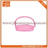 Transparent half moon ziplock pink PVC makeup bag