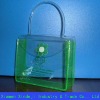 Transparent pvc cosmetic bag with button and handle print for your logo