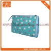 Travel small blue zipper canvas polka dots makeup bag