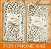 V-Luxury Leopard Embossed Black on White Leather Case Cover for Apple iPhone 4 LF-0400