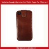 Verticle Genuine Calf Leather Folio Case For iPhone 4-Brown