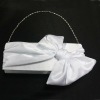 White Polyester Bow Evening Clutch Bag with Chain