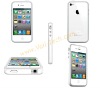 White TPU Bumper Frame Skin Cover with Metal Button for iPhone 4 ,Promotion