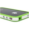 White and Green Premium Bumper Case for Apple iPhone 4 with Metal Buttom#8238