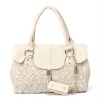 White color rose flower PU lady portfolio bag