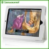 Whole Leather White Mat Embossing Folding Case Cover Pouch for Apple iPad2