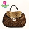 Winter leopard PU with rabbit fur shoulder bag