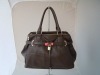 Women PU Leather Handbag Line Shopper Shoulder Bag Brown