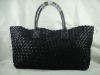 Women's brand leather bags black weave handbag