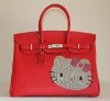 Women's fashion hello kitty red genuine leather handbag