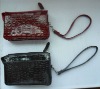 Wristlet vinyl leather double zip wallet hot sale