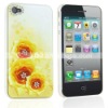 Yellow flower hard back case cover with bling crystal for iphone 4