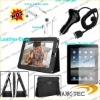 accessories for ipad with car charger ,adapter ,cable,leather case ,and screen protector