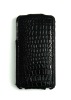 black Crocodile leather FLIP case for iPhone 4