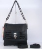 black PU shoulder lady handbag with two handles