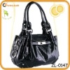 black color stone pattern patent leather shoulder bag