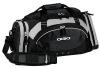 black duffel bag with shoulder belt