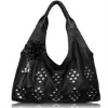 black fashion hobo handbag with flower decoration