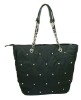 black leather handbag with rivet