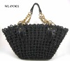 black straw & PU tote bag