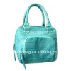 blue leather handbag