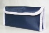 blue nylon white trim travel cosmetic pouch