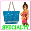 blue world pattern cotton long shoulder strap bag