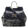 brand women black wool leather handbag