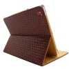 brown color leather case cover for Apple ipad 2 with pastorale style straw mat pattern and adjustable stand