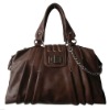 brown leather insert pleated satchel