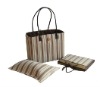 brown striped straw beach bag set