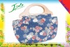 canvas ladies handbag with woodiness handle