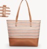 canvas mix leather stripe tote bag