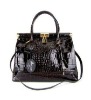 chocolate crocodile patent leather ladylike handbag