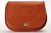 classic studs heart pattern genuine leather handbag