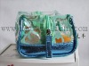clear zipper pvc cosmetic box with turquoise custom print