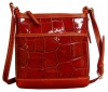 croco-embossed shoulder patent leather handbag